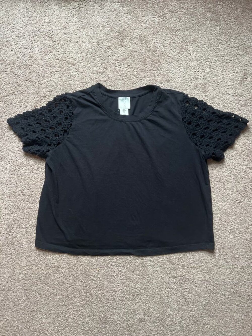 Joie Black Crochet Sleeve Cropped‎ T Shirt Size Small